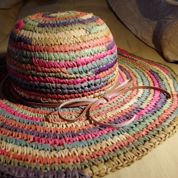 Accessories - Vintage 1968-72 Multicolor Wide-brim Straw Hat